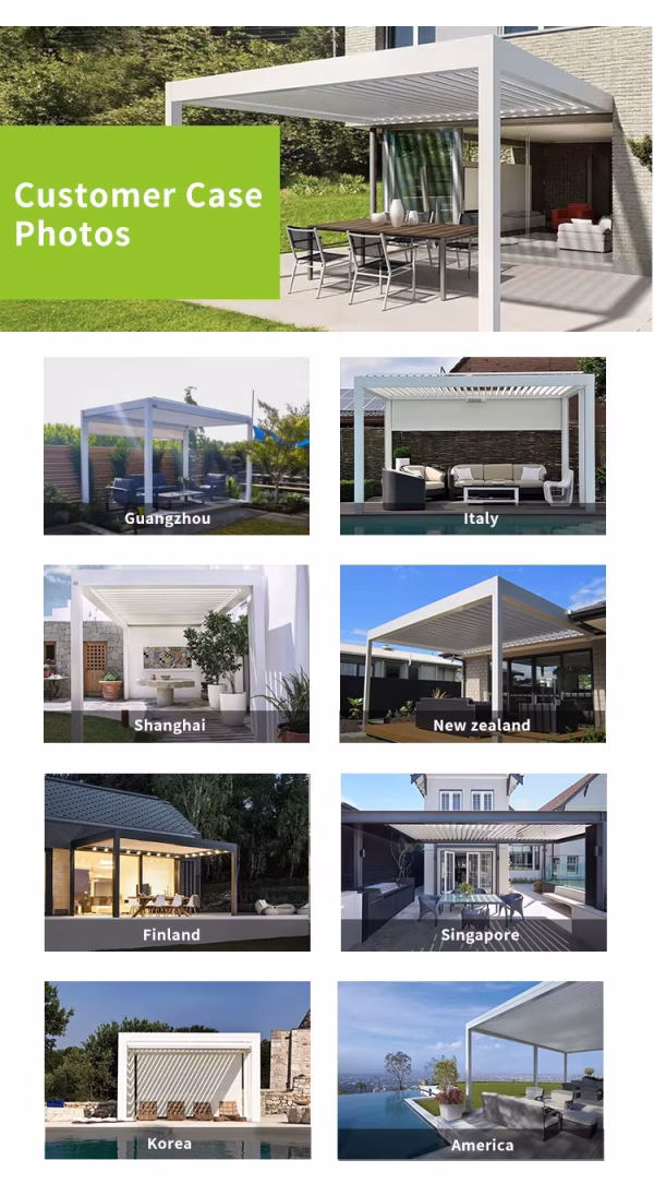 High end:  Motorized Louver Fancy Retractable Louvered Roof Bioclimatic Pergola - Image 10