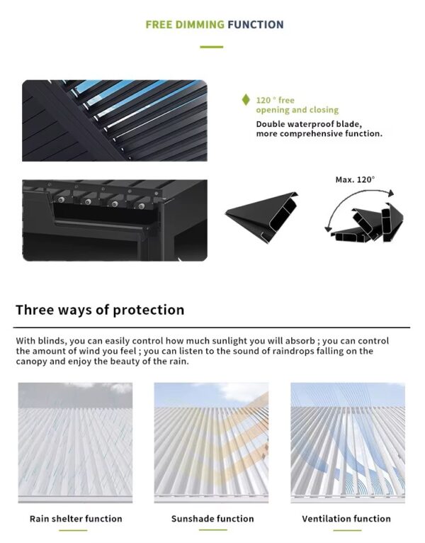 High end:  Motorized Louver Fancy Retractable Louvered Roof Bioclimatic Pergola - Image 6