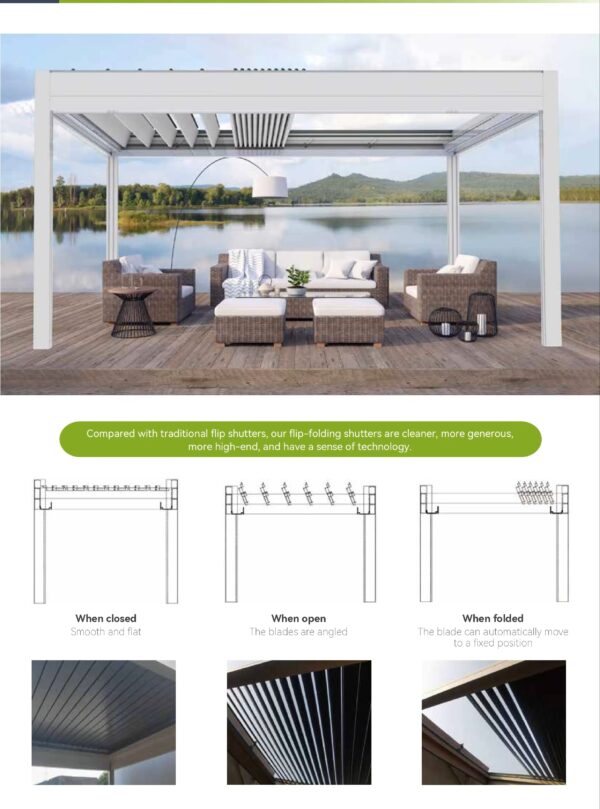 High end:  Motorized Louver Fancy Retractable Louvered Roof Bioclimatic Pergola - Image 5